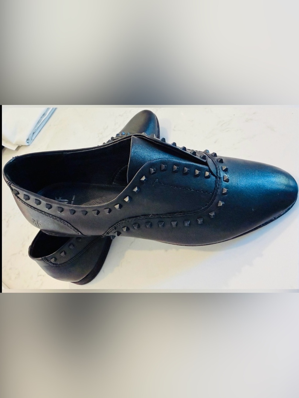 FRYE Terri Deco Black Studded Slip-On Womens Oxfords